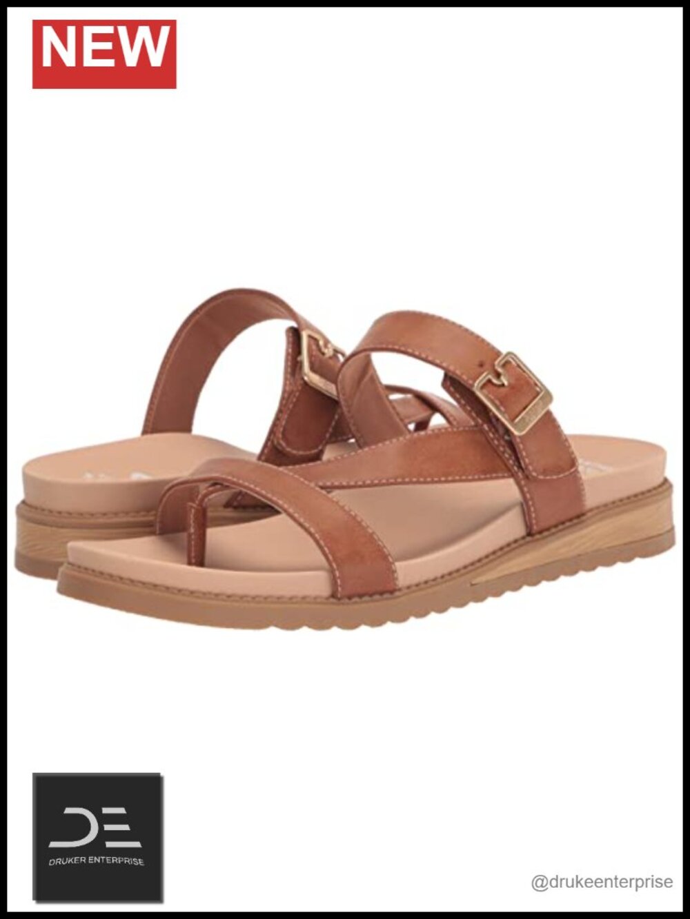 Faux Leather Thong Sandal with Wedge Heel and Metallic Buckle